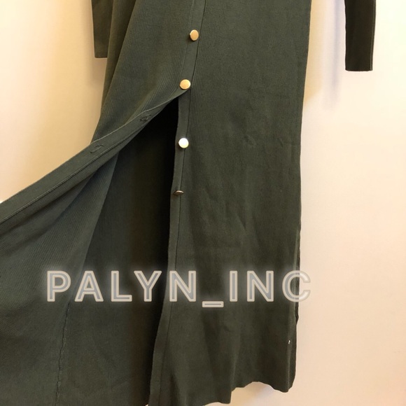 NWT ZARA KHAKI RIBBED KNIT MIDI DRESS WITH BUTTONS - Picture 6 of 8